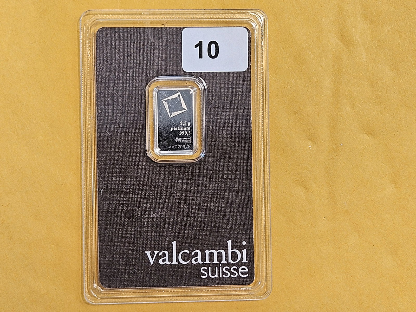 PLATINUM! Valcambi SUISSE 2.5 Gram .9999 fine Platinum Bar - 2