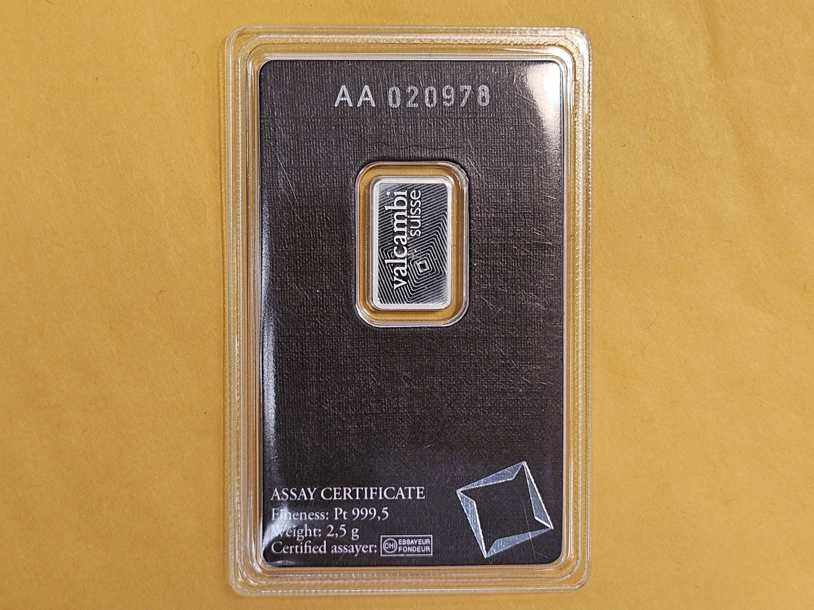 PLATINUM! Valcambi SUISSE 2.5 Gram .9999 fine Platinum Bar - 3