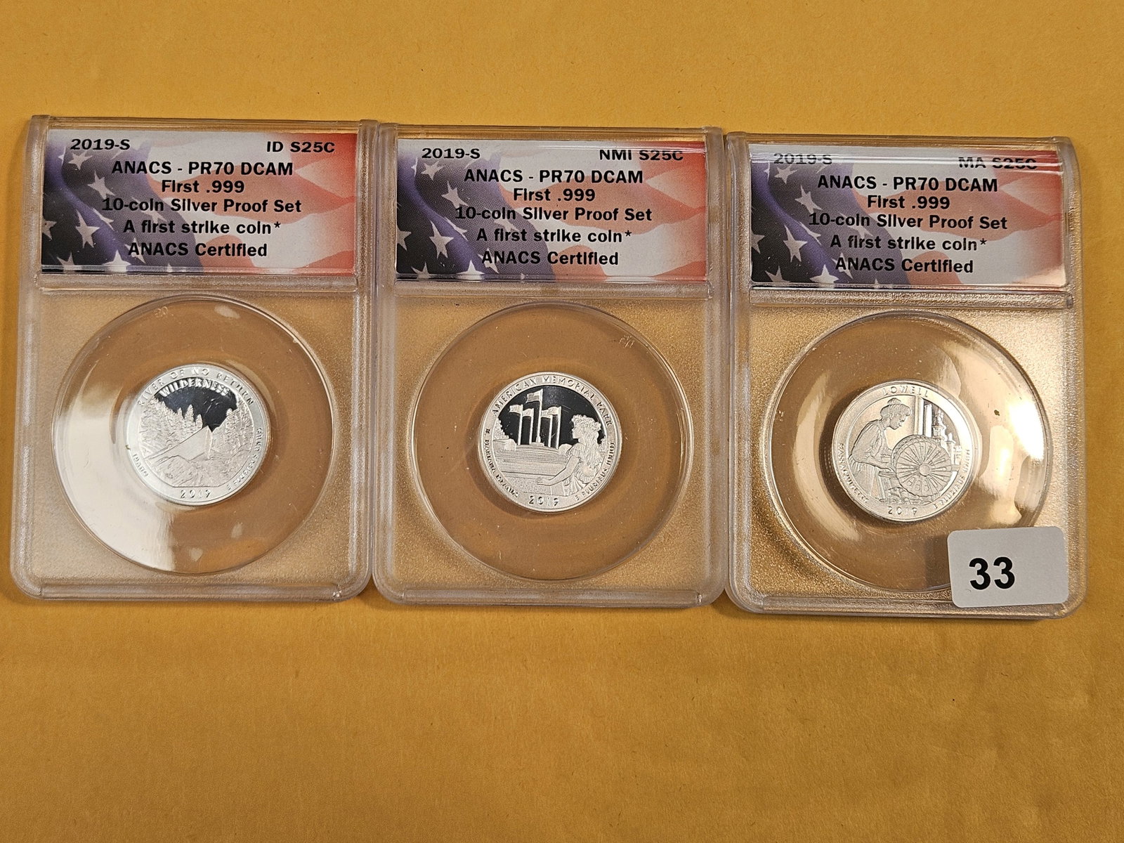 PERFECT! Three ANACS-graded Proof 70 Deep Cameo SILVER Washington Quarters: All PERFECT!