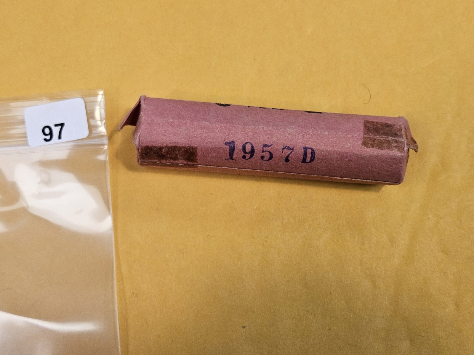 Uncirculated Roll of 1957-D Wheat cents: Came from an old collection. Ends show BU RED. Unopened, unchecked by us