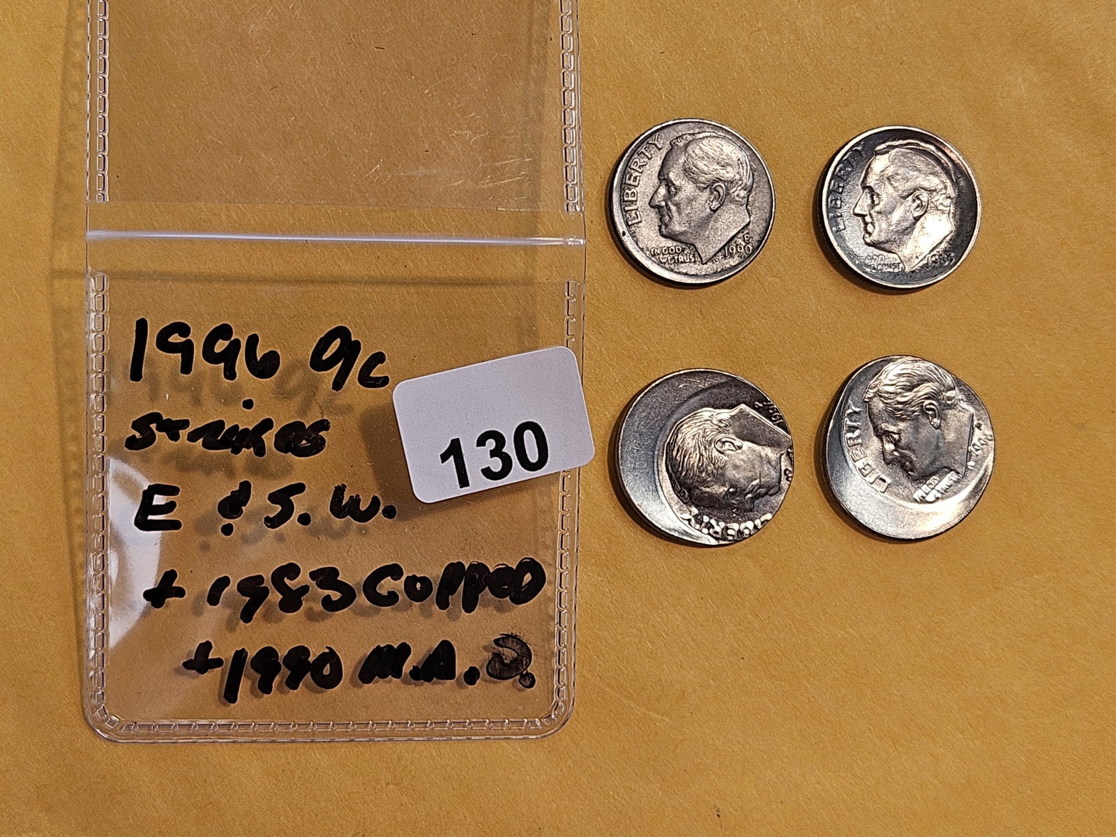 MINT ERRORS! Four Brilliant Uncirculated Roosevelt Dimes: Two Off-Center strikes. One that is cupped and another one