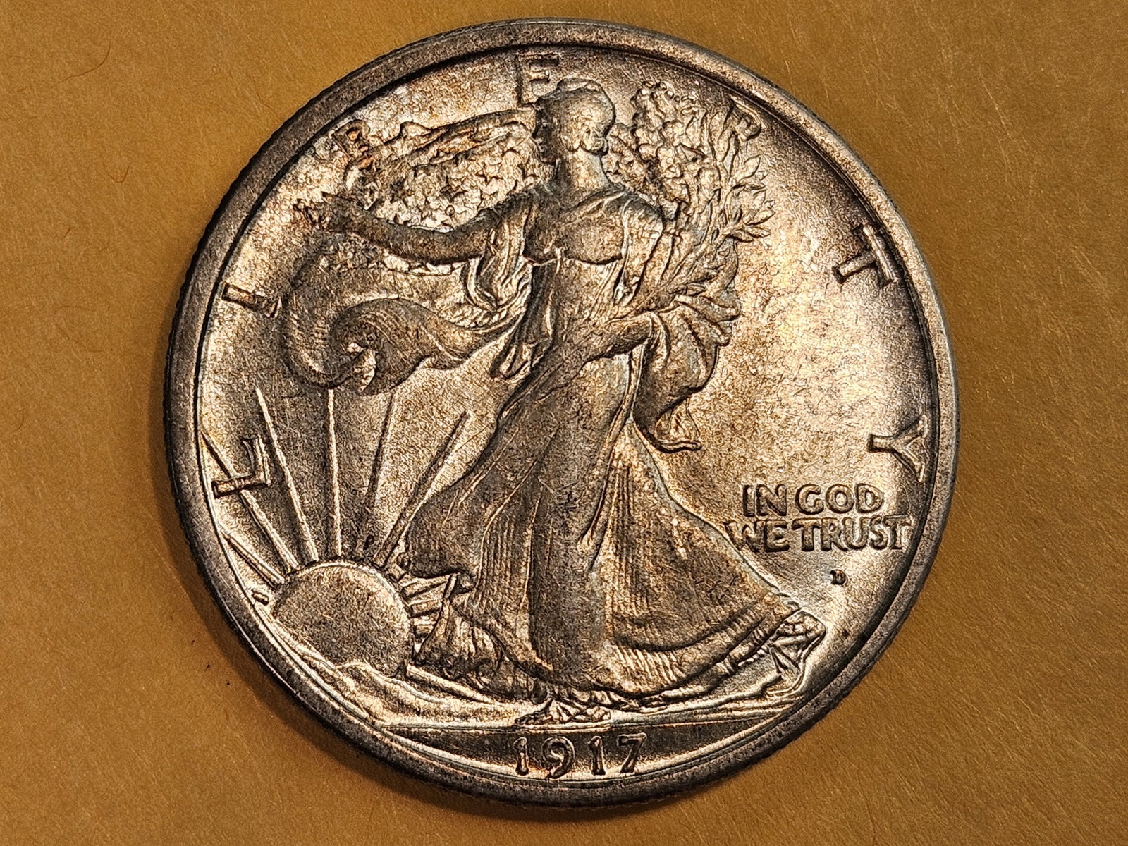 Bright About Uncirculated plus 1917-D Walking Liberty Half Dollar: Obverse Mint Mark