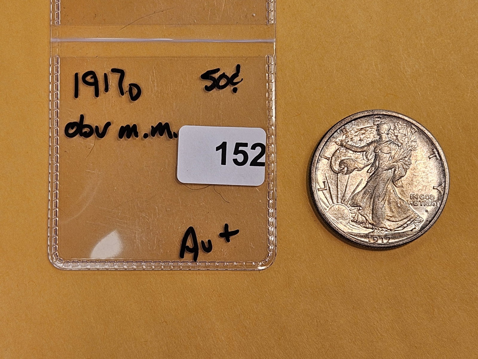 Bright About Uncirculated plus 1917-D Walking Liberty Half Dollar - 2
