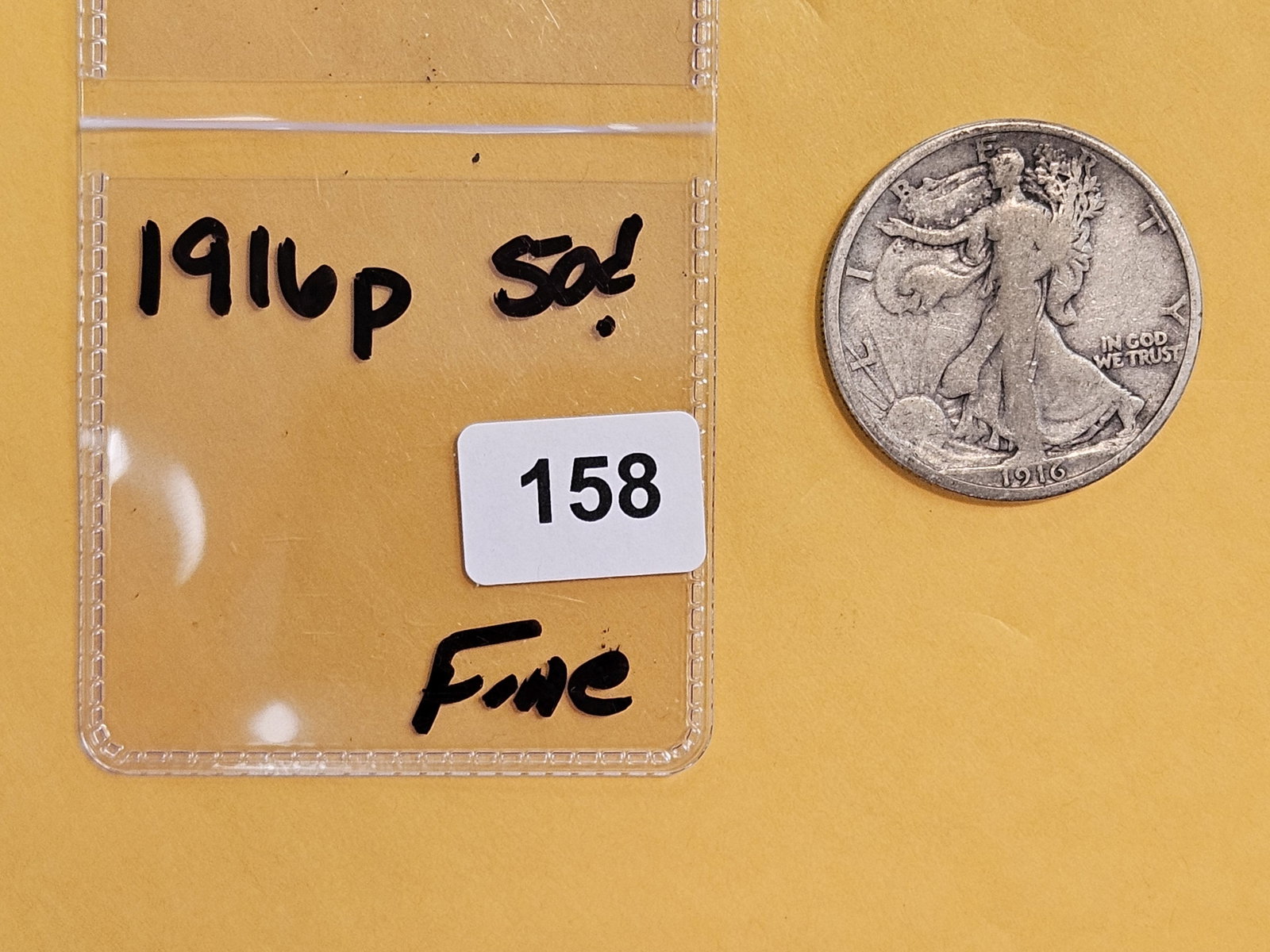 Semi-key 1916 Walking Liberty Half Dollar in Fine - 2