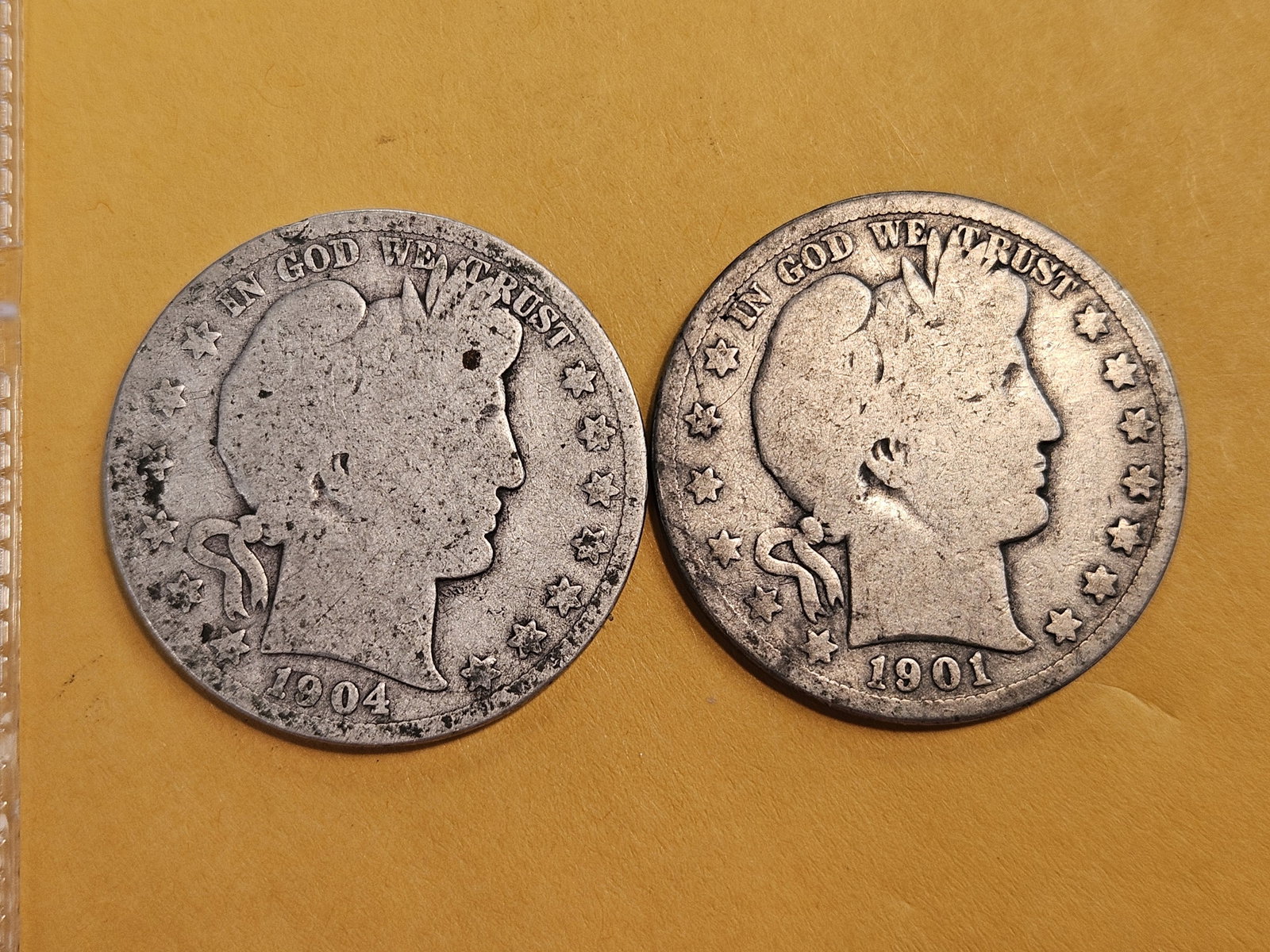 Two San Francisco-mint Barber Silver half Dollars: 1901-S and 1904-S