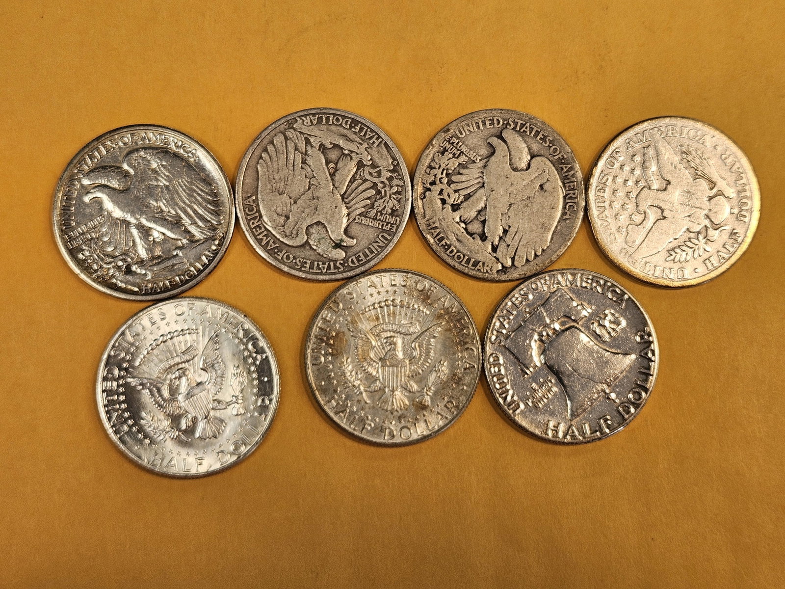Seven mixed silver Half Dollars - 3
