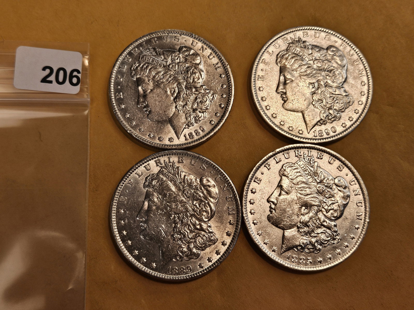 Four Brilliant About Uncirculated Morgan silver Dollars - 2