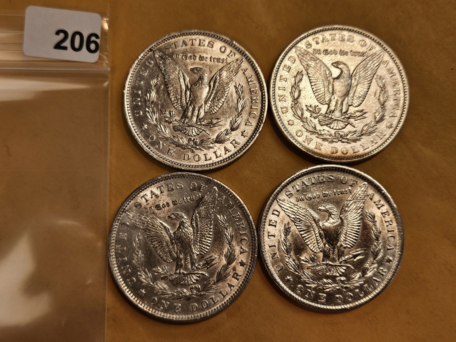 Four Brilliant About Uncirculated Morgan silver Dollars - 3