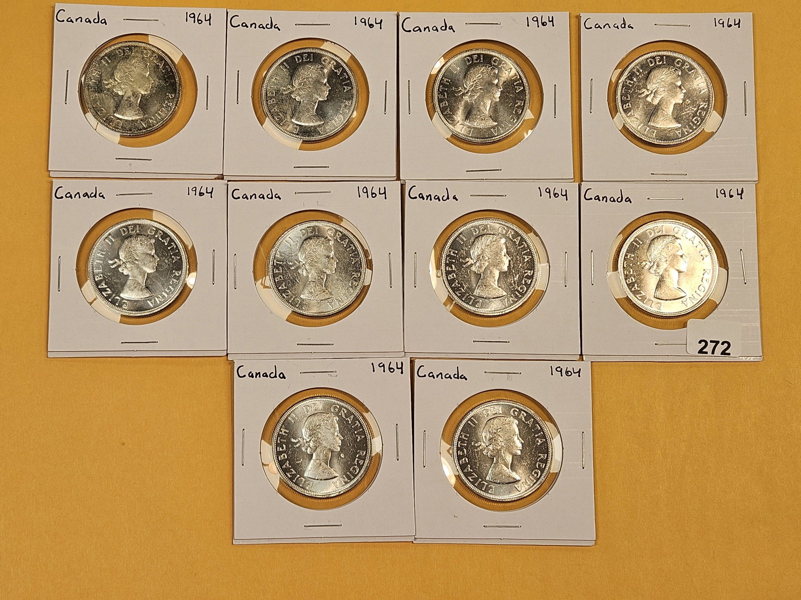 TEN GEM Brilliant Uncirculated 1964 Canada Silver Dollars - 2