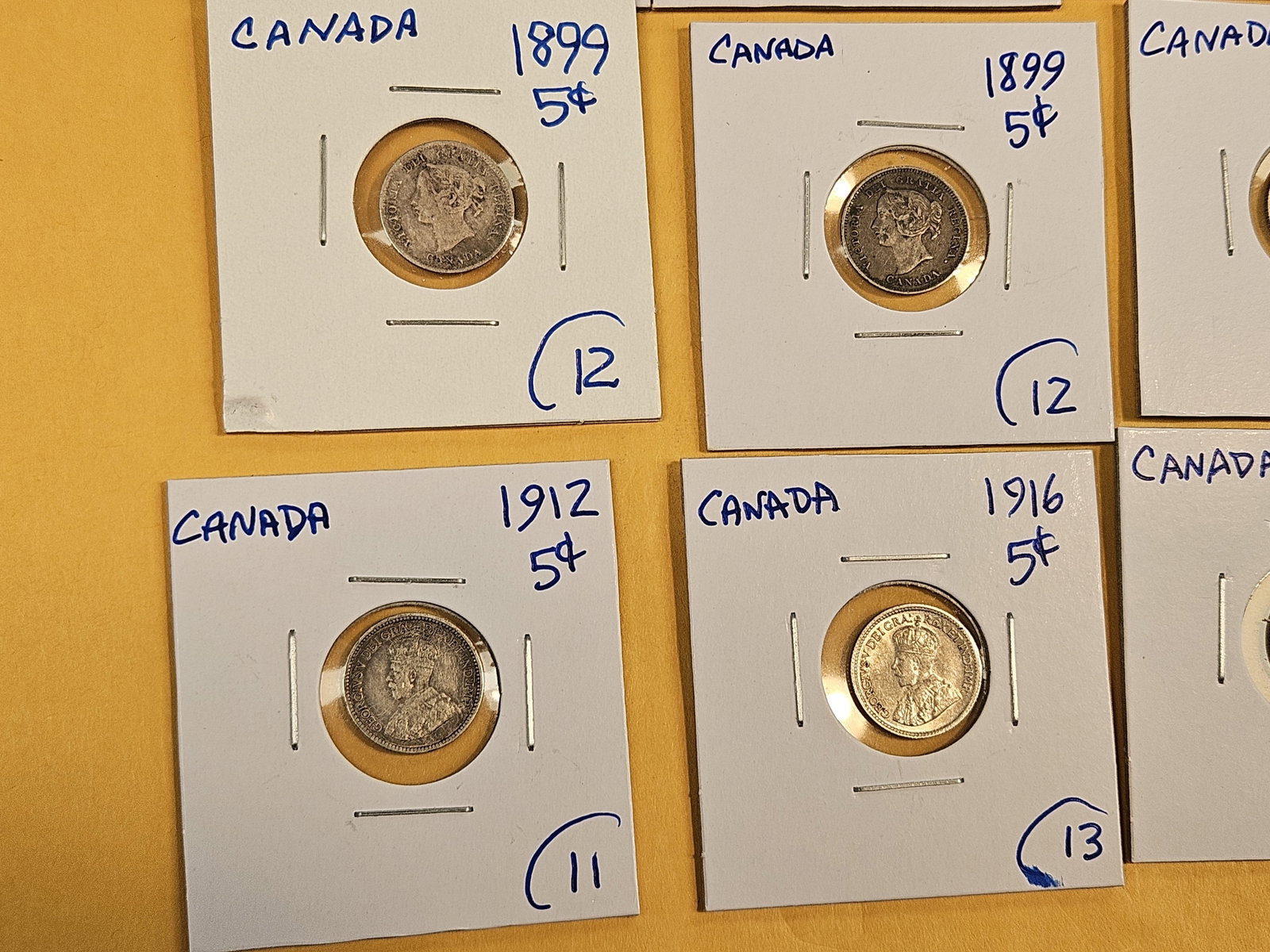 Fifteen mixed, silver, Canadian 5 cent coins - 5