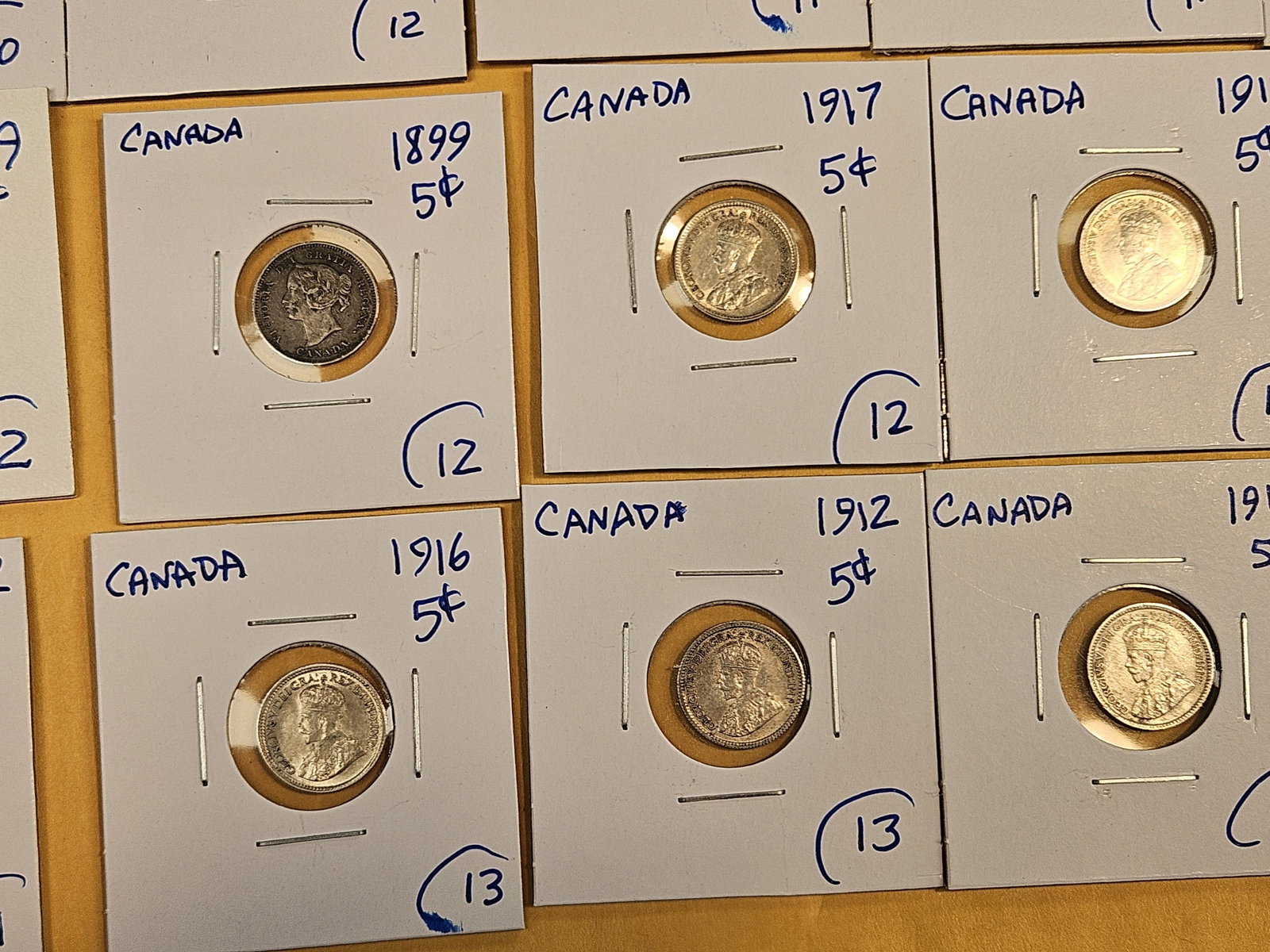 Fifteen mixed, silver, Canadian 5 cent coins - 6