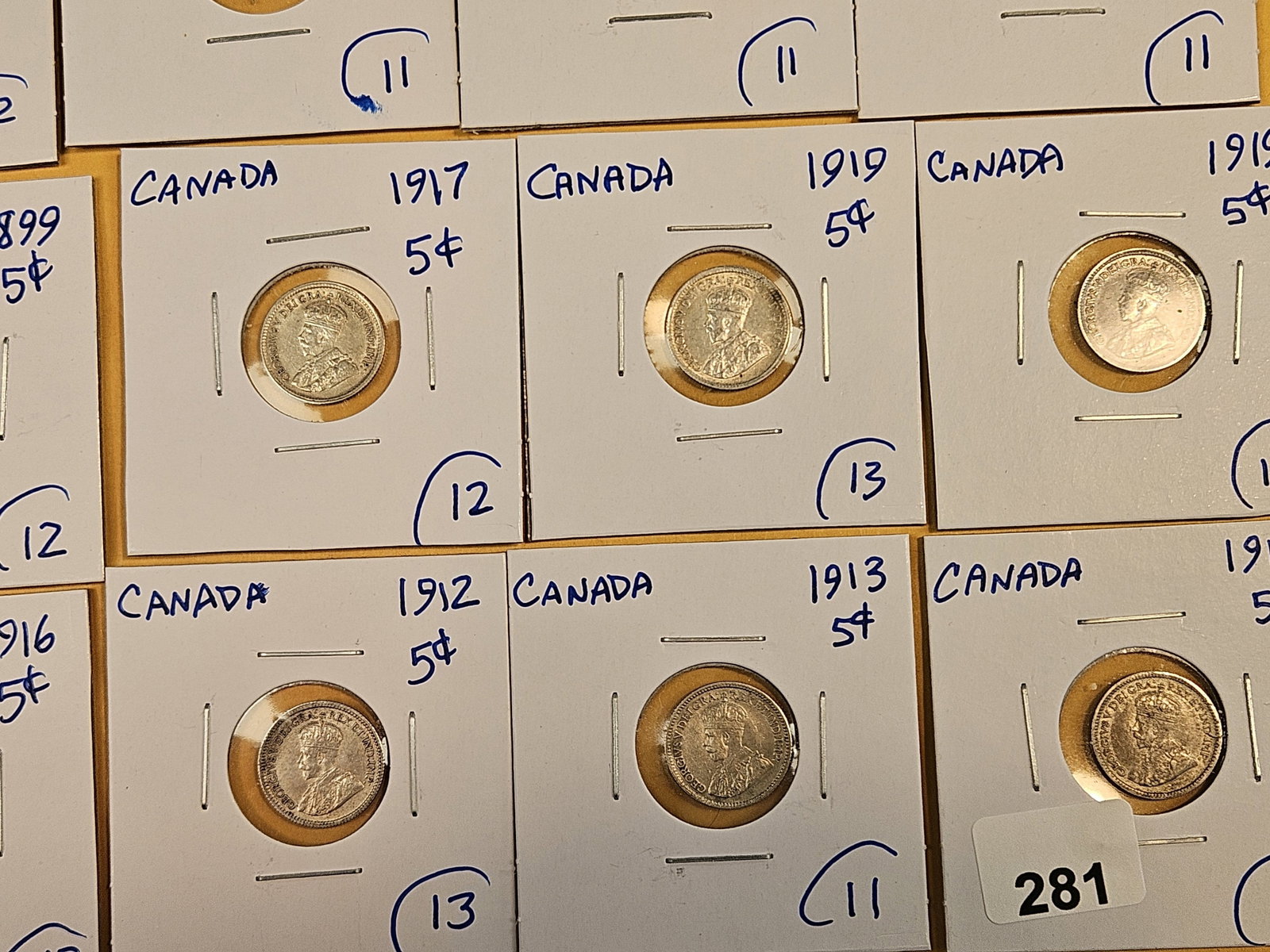 Fifteen mixed, silver, Canadian 5 cent coins - 7