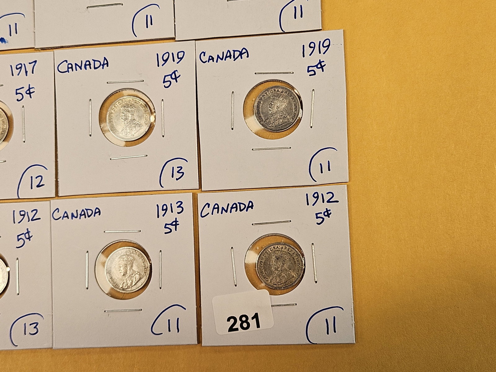 Fifteen mixed, silver, Canadian 5 cent coins - 8