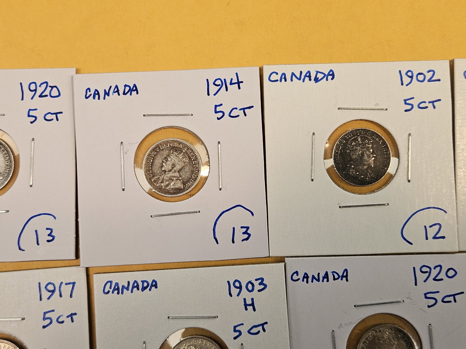 Fifteen mixed, silver, Canadian 5 cent coins - 3