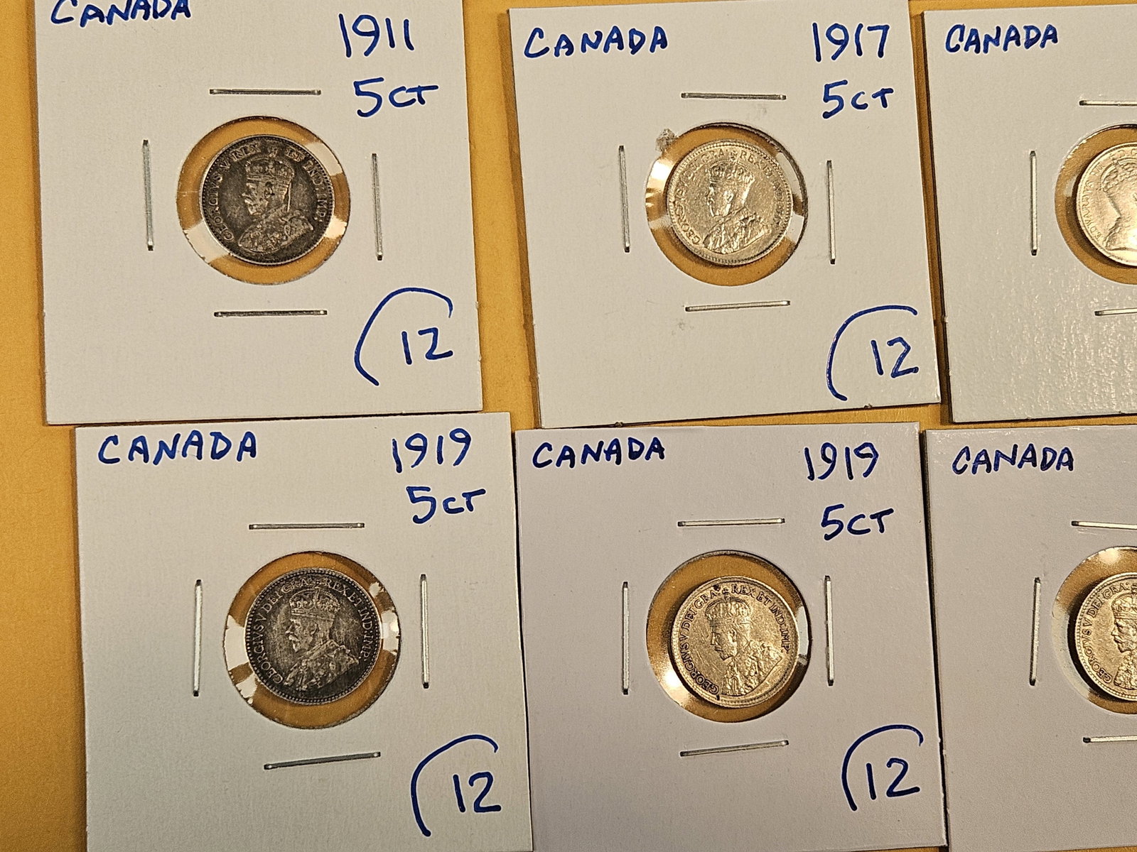 Fifteen mixed, silver, Canadian 5 cent coins - 5
