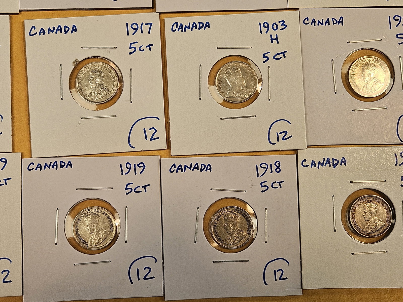 Fifteen mixed, silver, Canadian 5 cent coins - 6