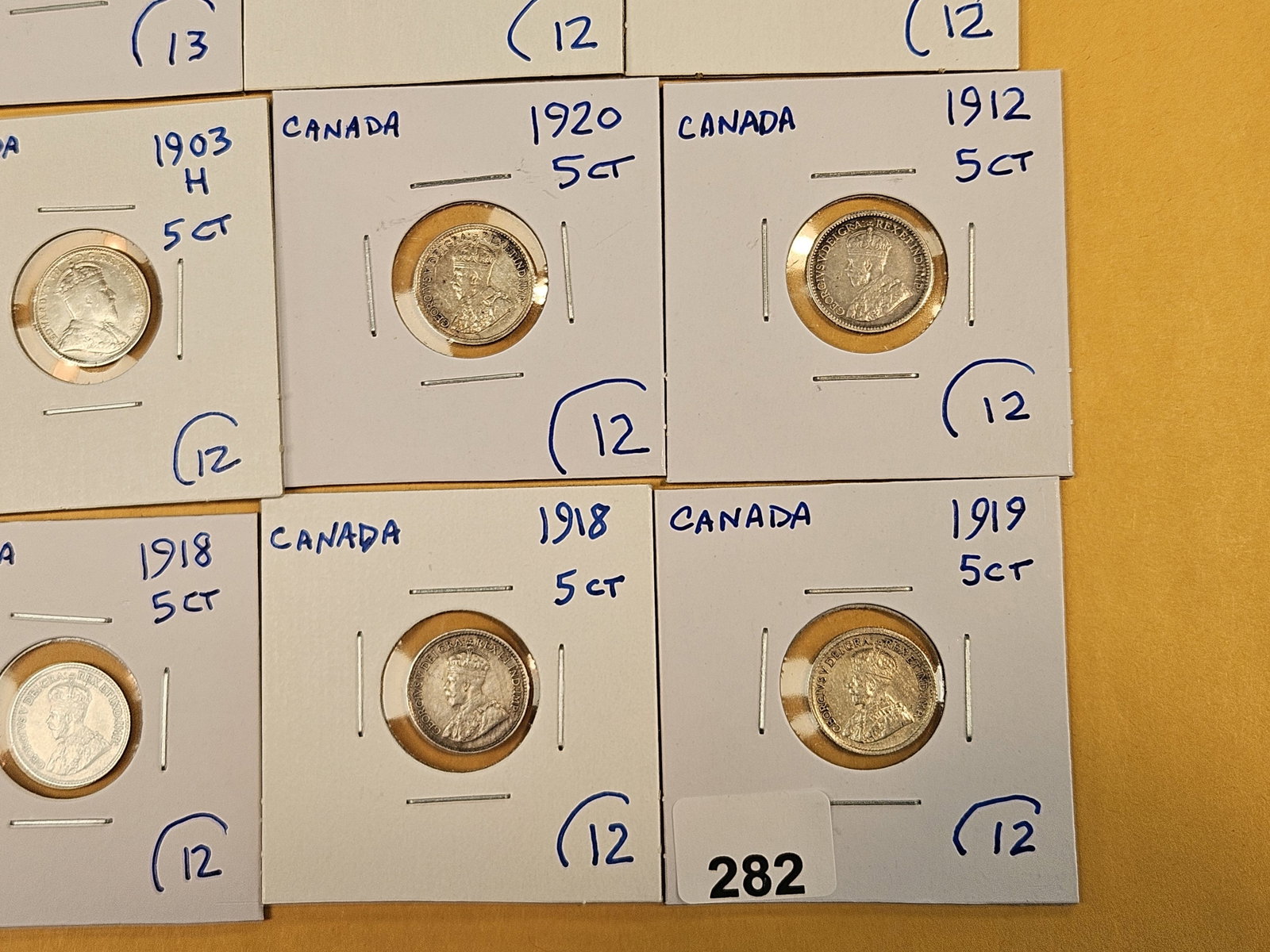 Fifteen mixed, silver, Canadian 5 cent coins - 7