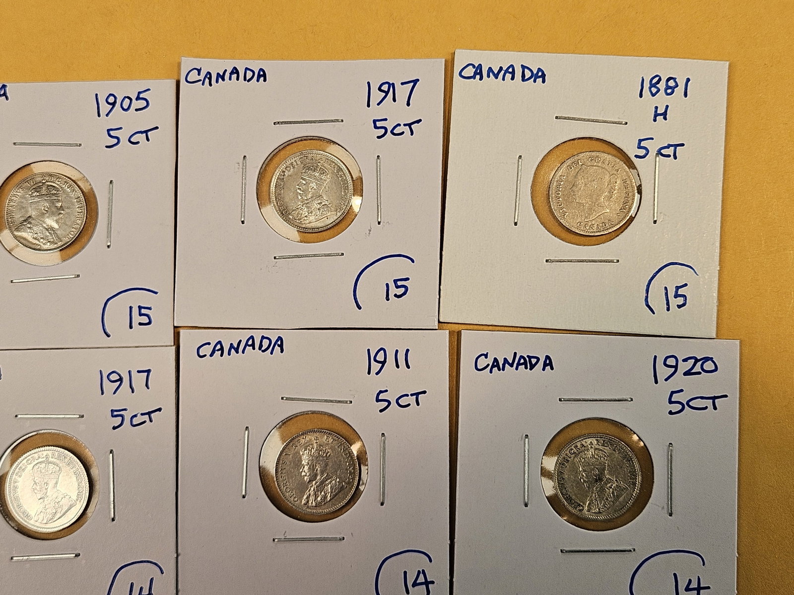 Fifteen mixed, silver, Canadian 5 cent coins - 4