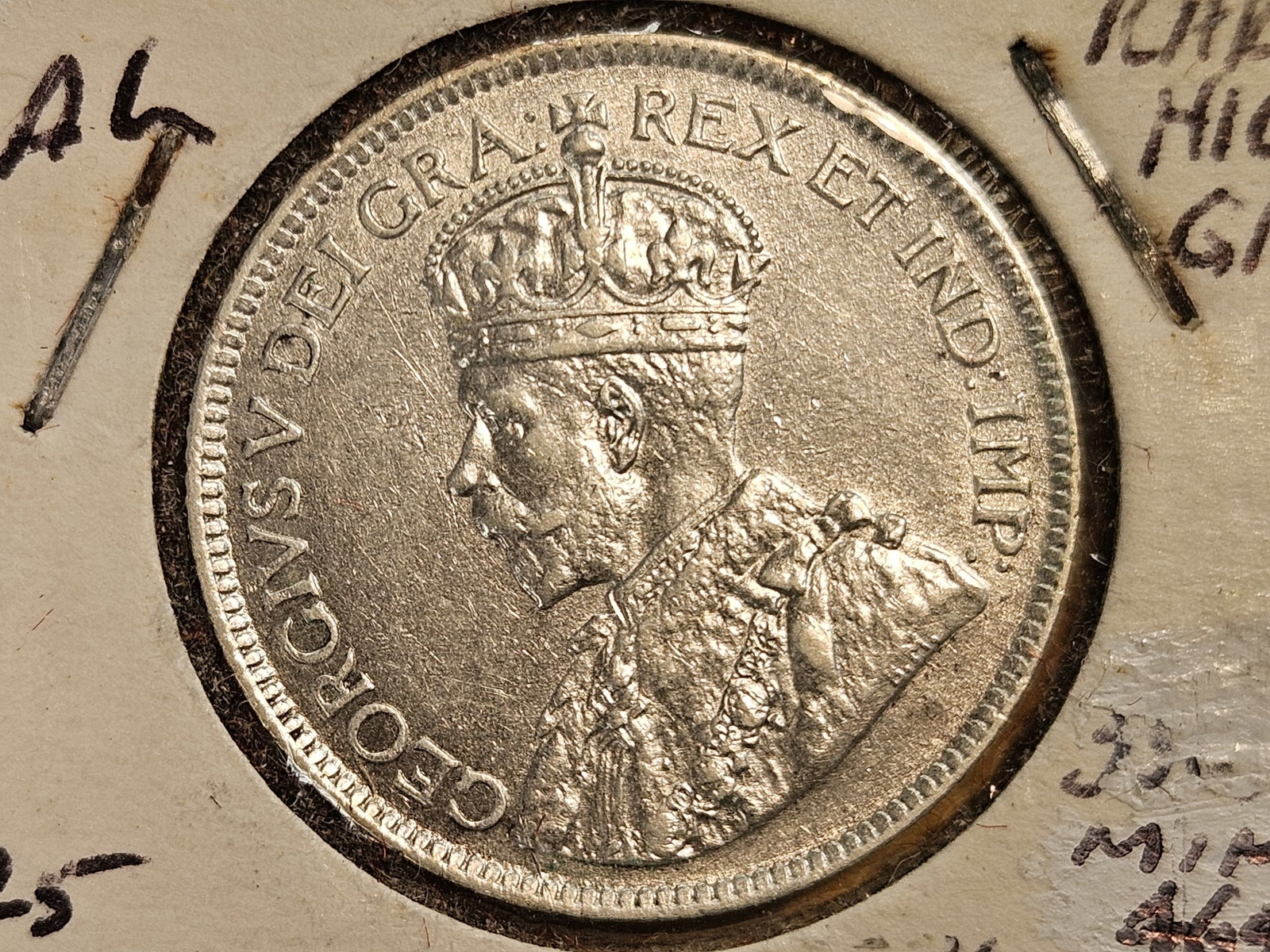 Bright About Uncirculated 1917-C Newfoundland 25 cents: KM 17