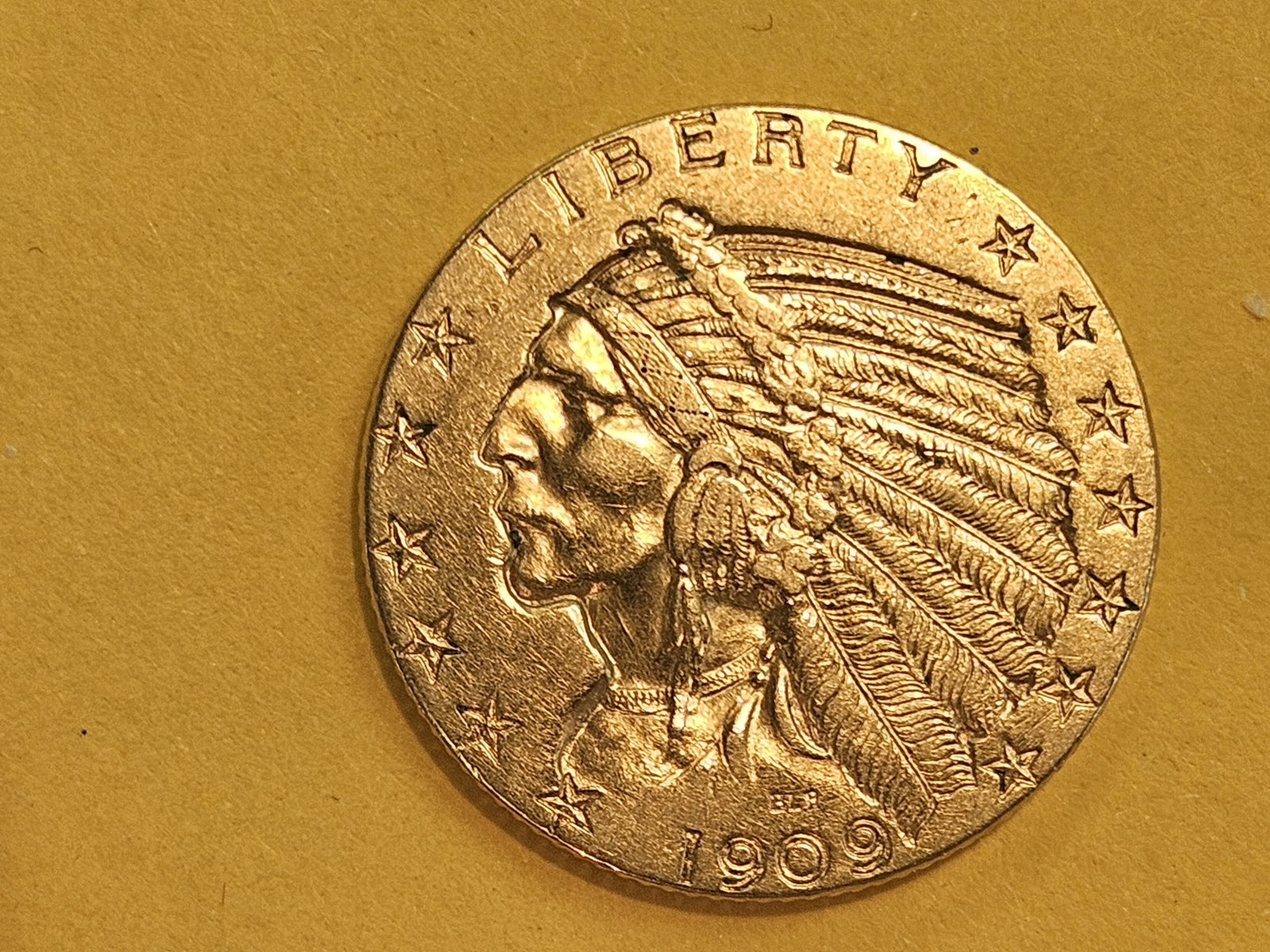 GOLD! Brilliant About Uncirculated 1909-D Gold Indian Head Five Dollars - 3