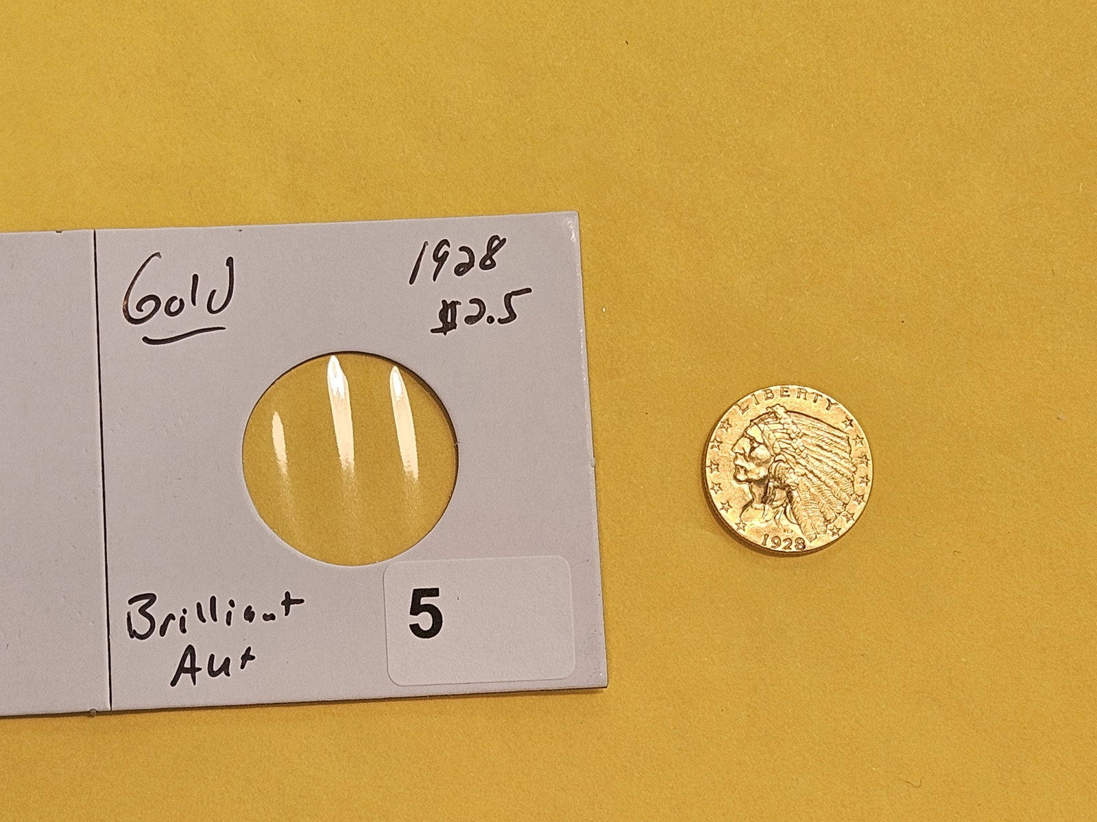 GOLD! Brilliant About Uncirculated plus 1928 Indian Head Gold $2.5 Dollars - 2