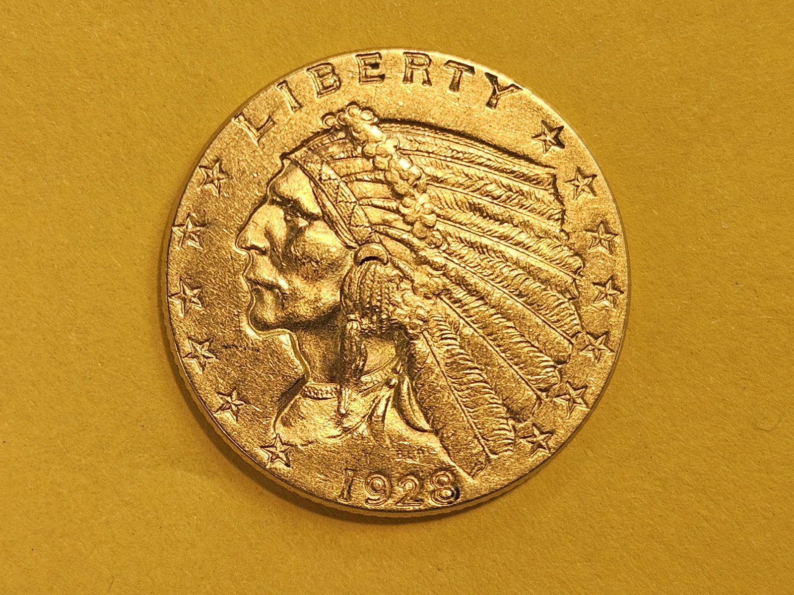 GOLD! Brilliant About Uncirculated plus 1928 Indian Head Gold $2.5 Dollars - 3