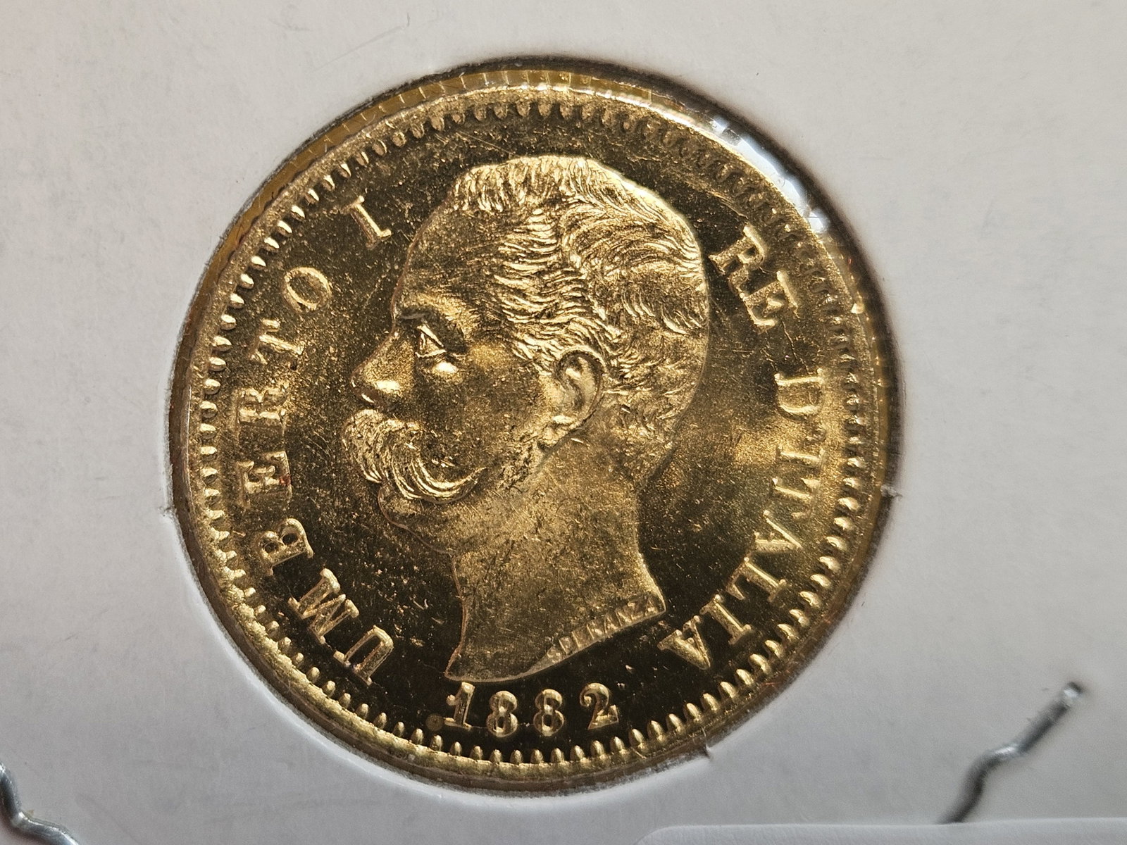 GOLD! Very Choice to GEM Brilliant Uncirculated 1882-R Italy Gold 20 Lira: KM 21. Gorgeous coin. Looks near Prooflike