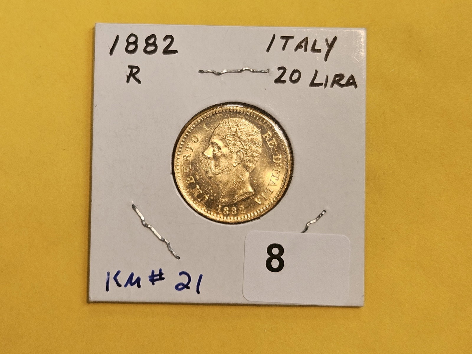 GOLD! Very Choice to GEM Brilliant Uncirculated 1882-R Italy Gold 20 Lira - 2
