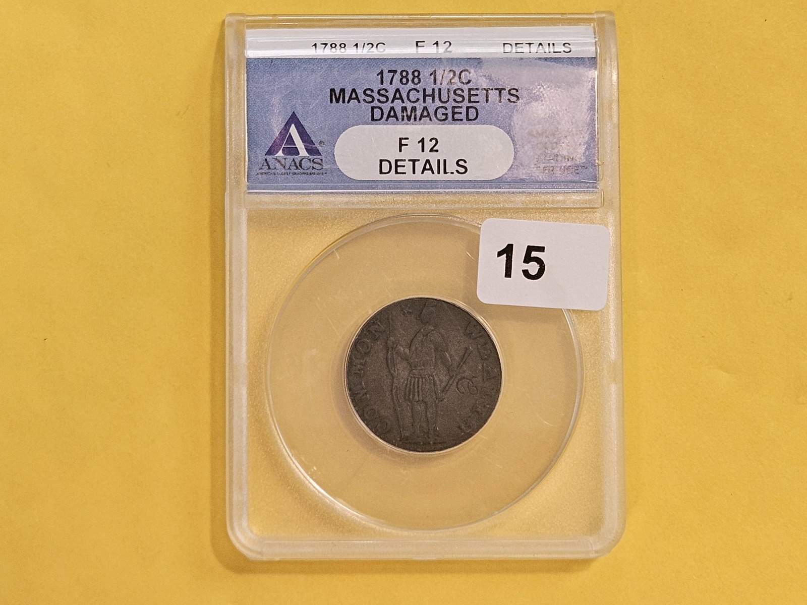 * COLONIAL * ANACS 1788 Massachusetts Half Cent in Fine - 12 details - 2