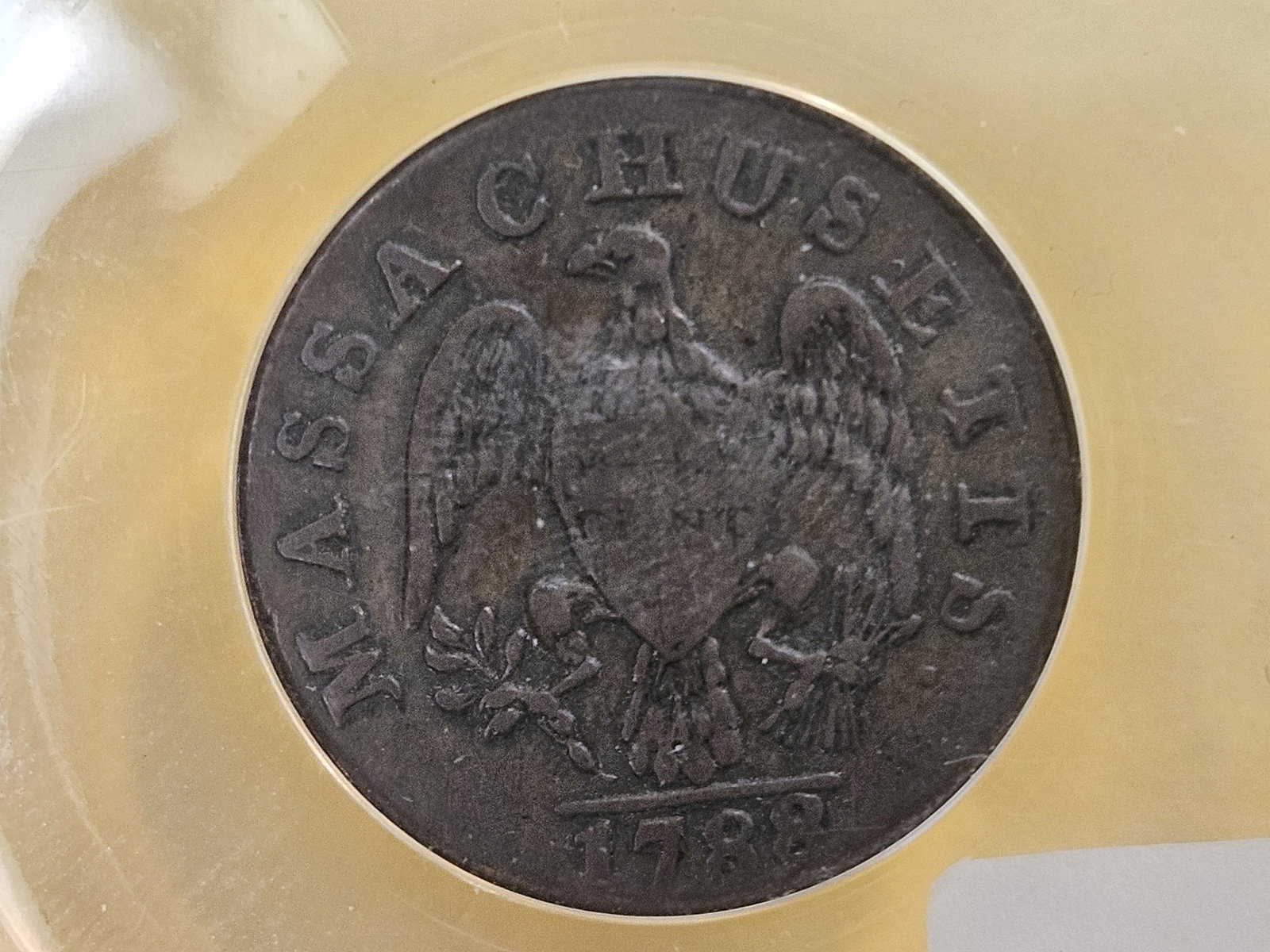 * COLONIAL * ANACS 1788 Massachusetts Half Cent in Fine - 12 details - 7