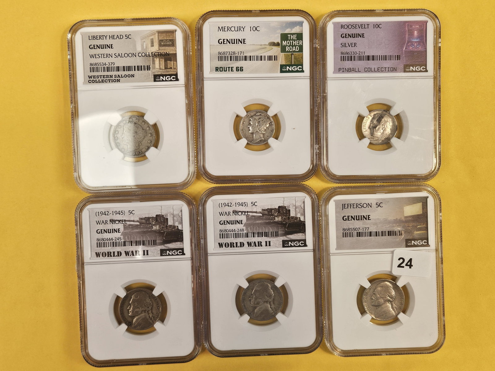 Six NGC-graded Nickels and Dimes: Mixed.