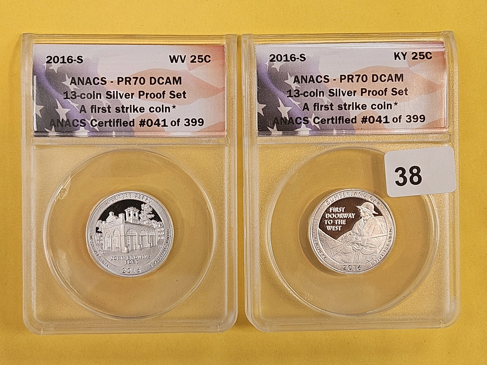 PERFECT! Two SILVER Washington Quarters graded by ANACS in Proof 70 Deep Cameo: Both 2016-S