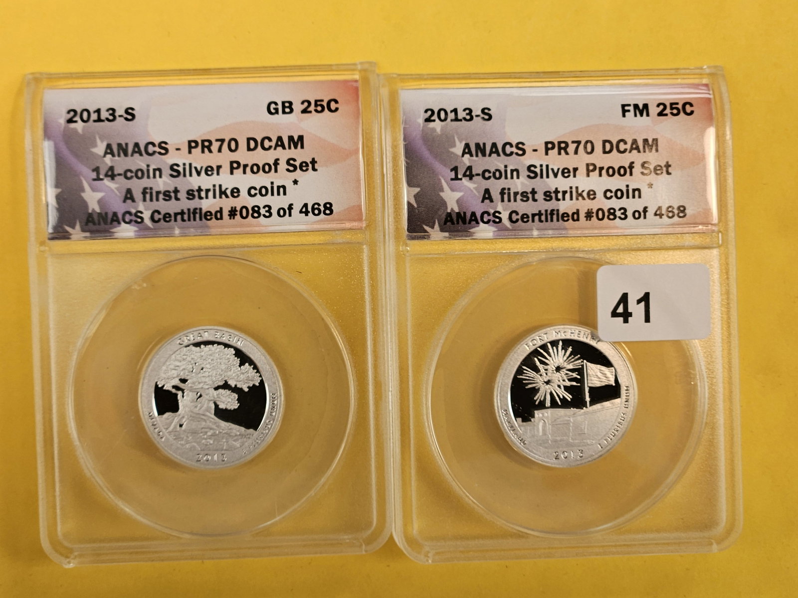 PERFECT! Two SILVER Washington Quarters graded by ANACS in Proof 70 Deep Cameo: Both 2013-S