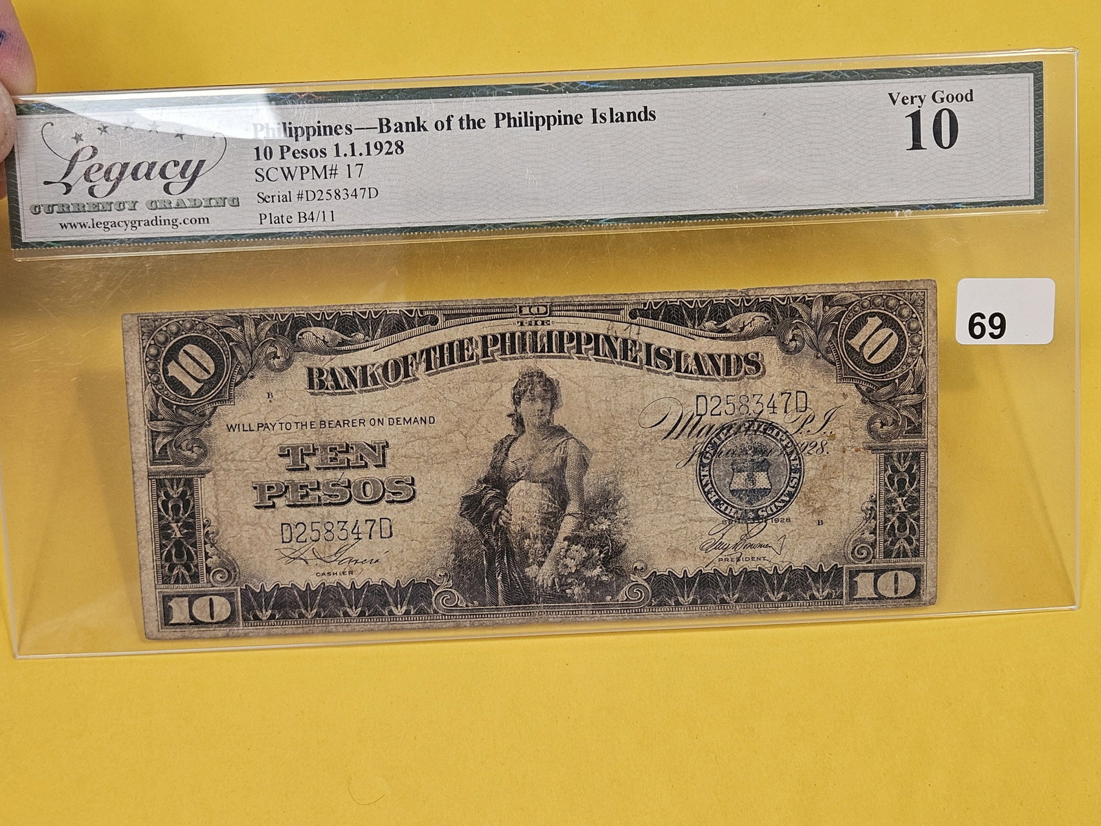 Legacy Grading 1928 Philippines 10 pesos in Very Good 10 - 2