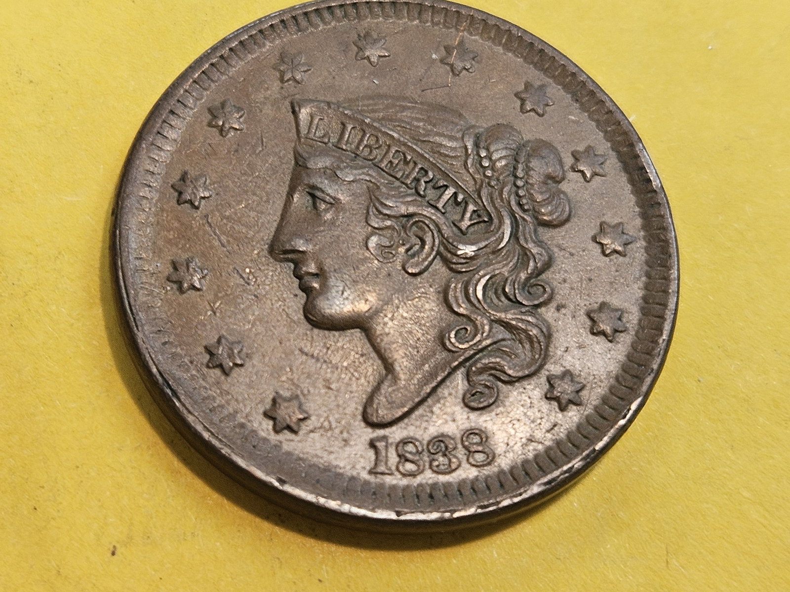 * About Uncirculated plus 1838 Large Cent! - 2