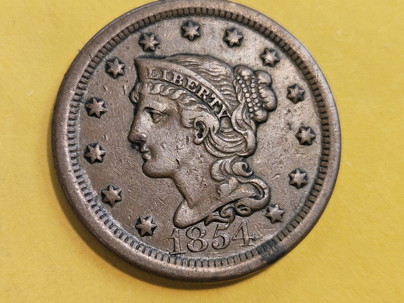 1854 Braided Hair Large Cent in Extra Fine (1 of 3)