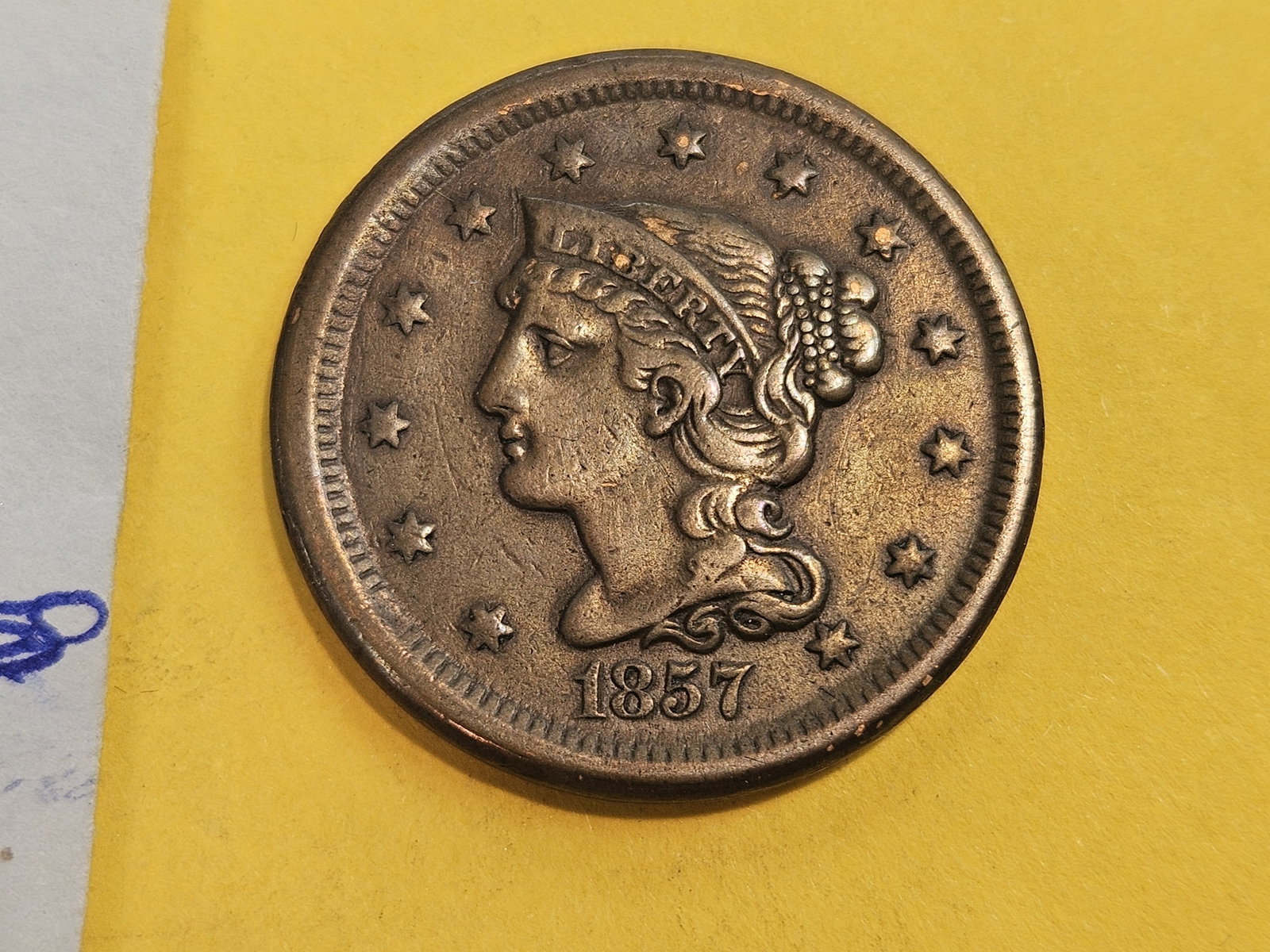 1857 Braided Hair Large Cent in Extra Fine (1 of 3)