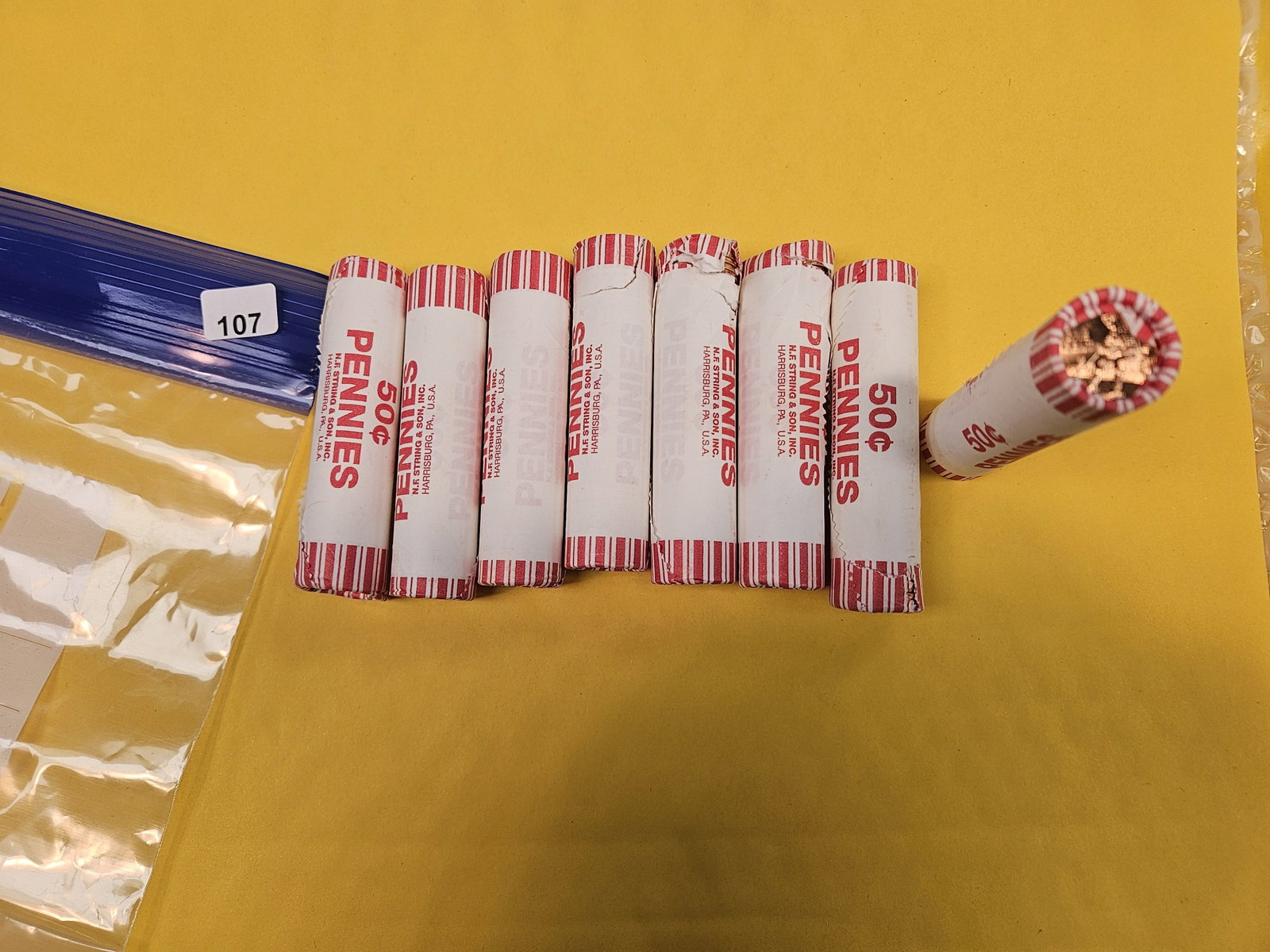 Eight Mint-Wrapped Brilliant Uncirculated Red Lincoln Cent Rolls: All 2009. All with the sitting Lincoln