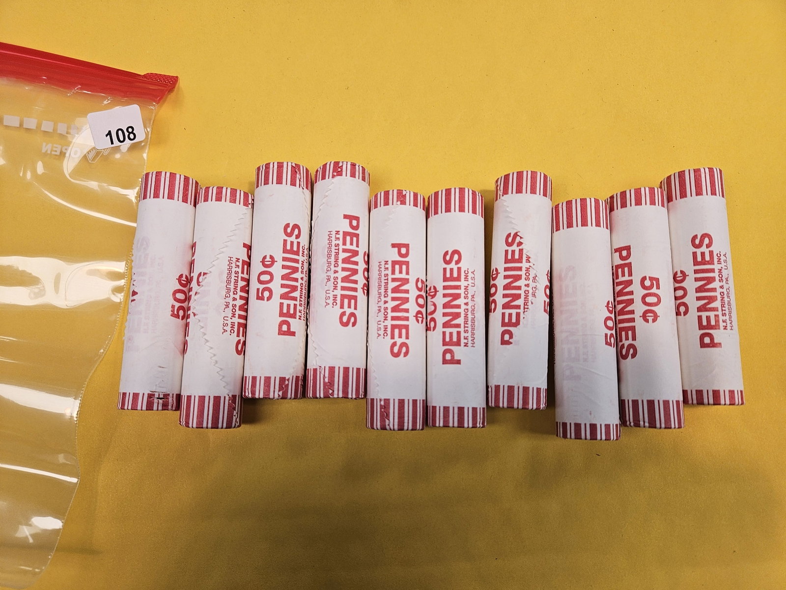 Ten Mint-Wrapped Brilliant Uncirculated Red Lincoln Cent Rolls (1 of 2)
