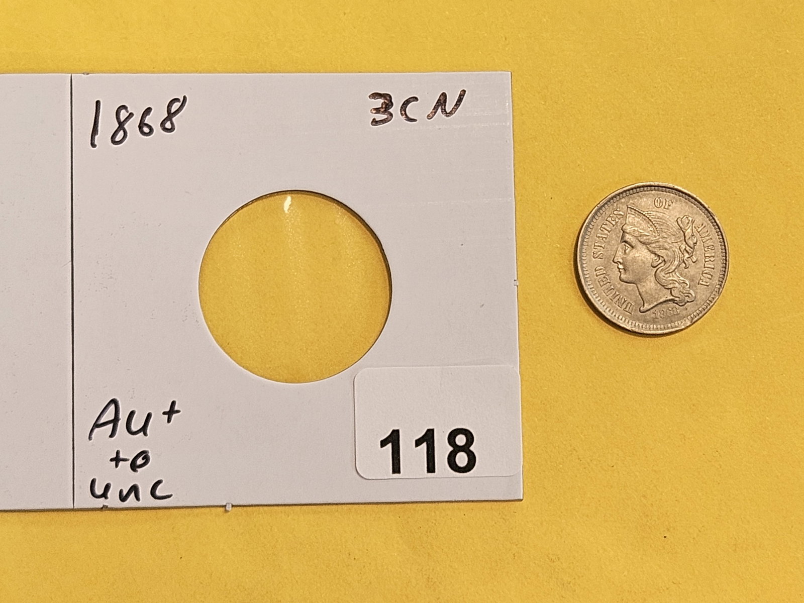1868 Three Cent Nickel in AU-UNC - 2
