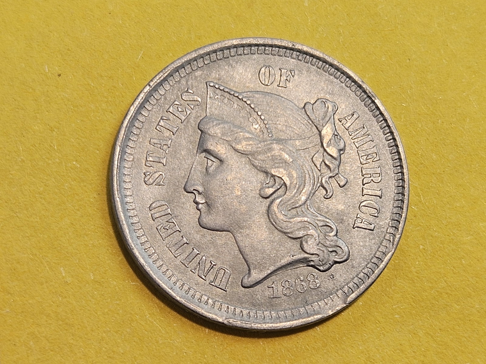 1868 Three Cent Nickel in AU-UNC - 4