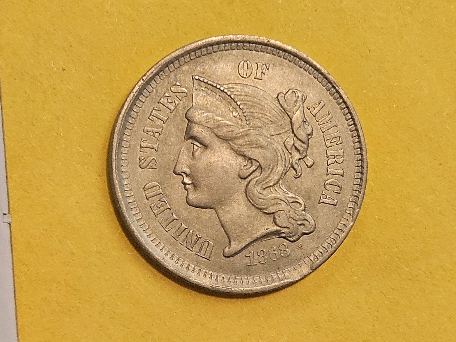 1868 Three Cent Nickel in AU-UNC - 5