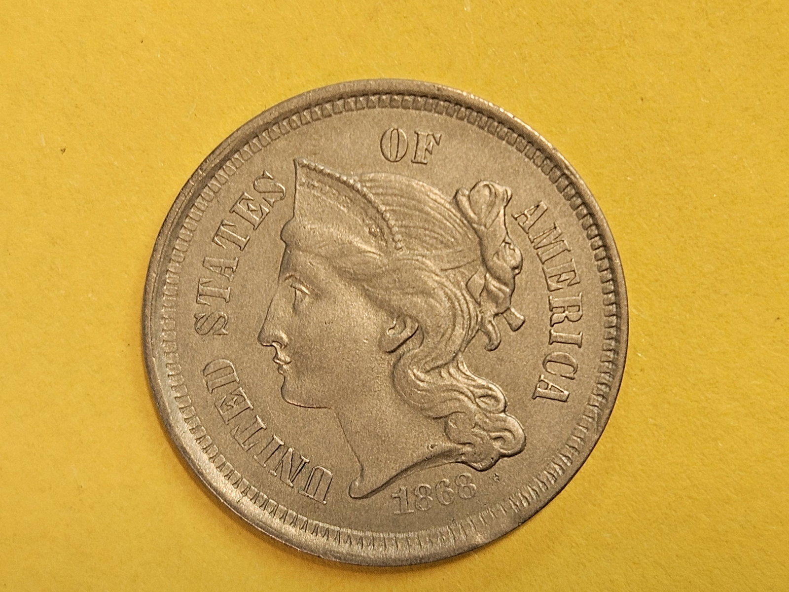 1868 Three Cent Nickel in AU-UNC - 6