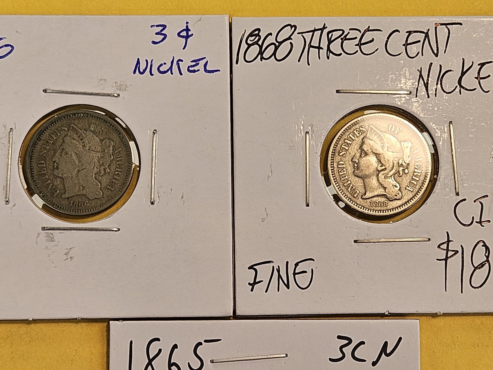 Three 3-Cent Nickels in Very Good to Fine - 2