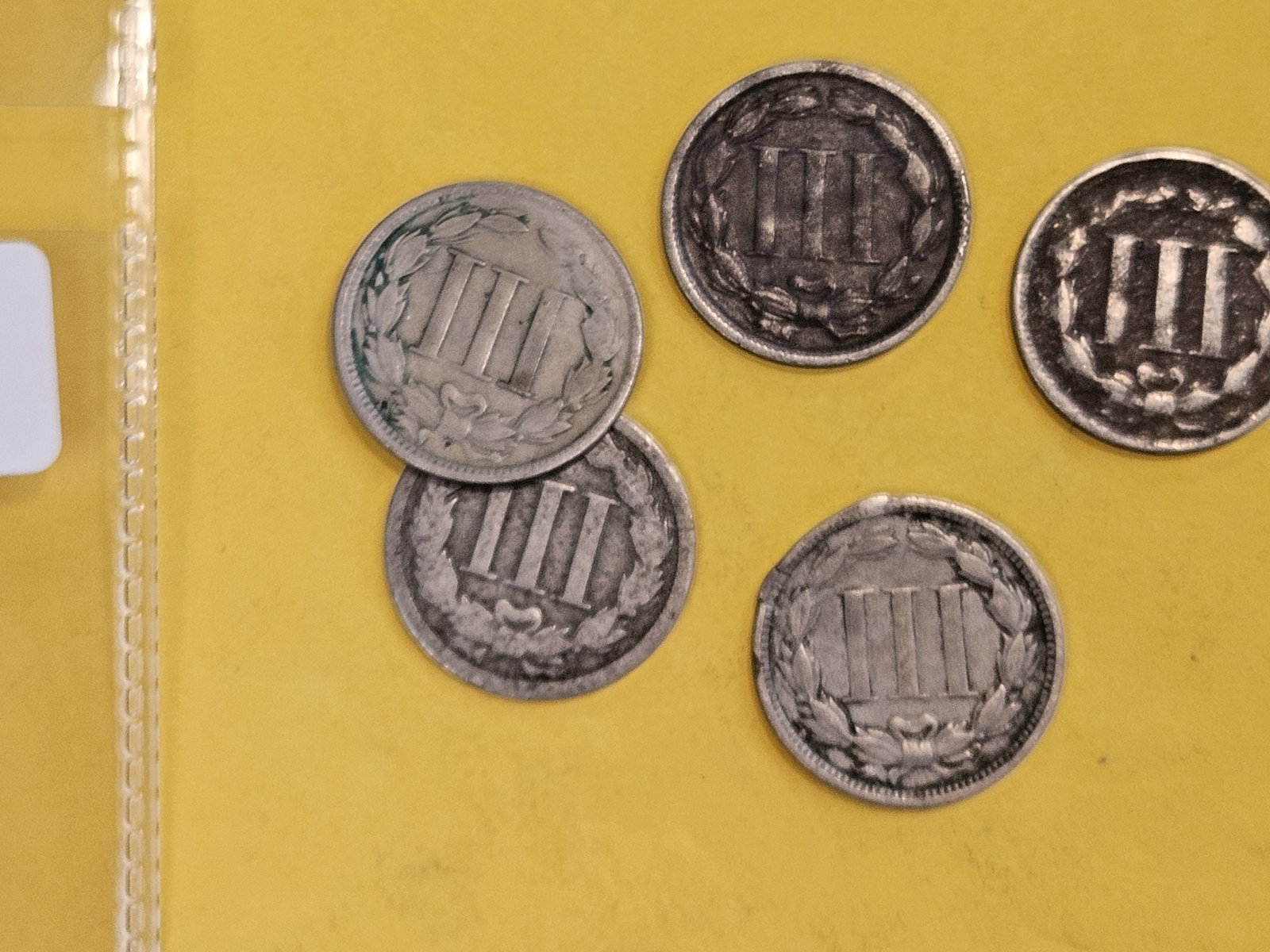 Five mixed 3-Cent Nickels - 2