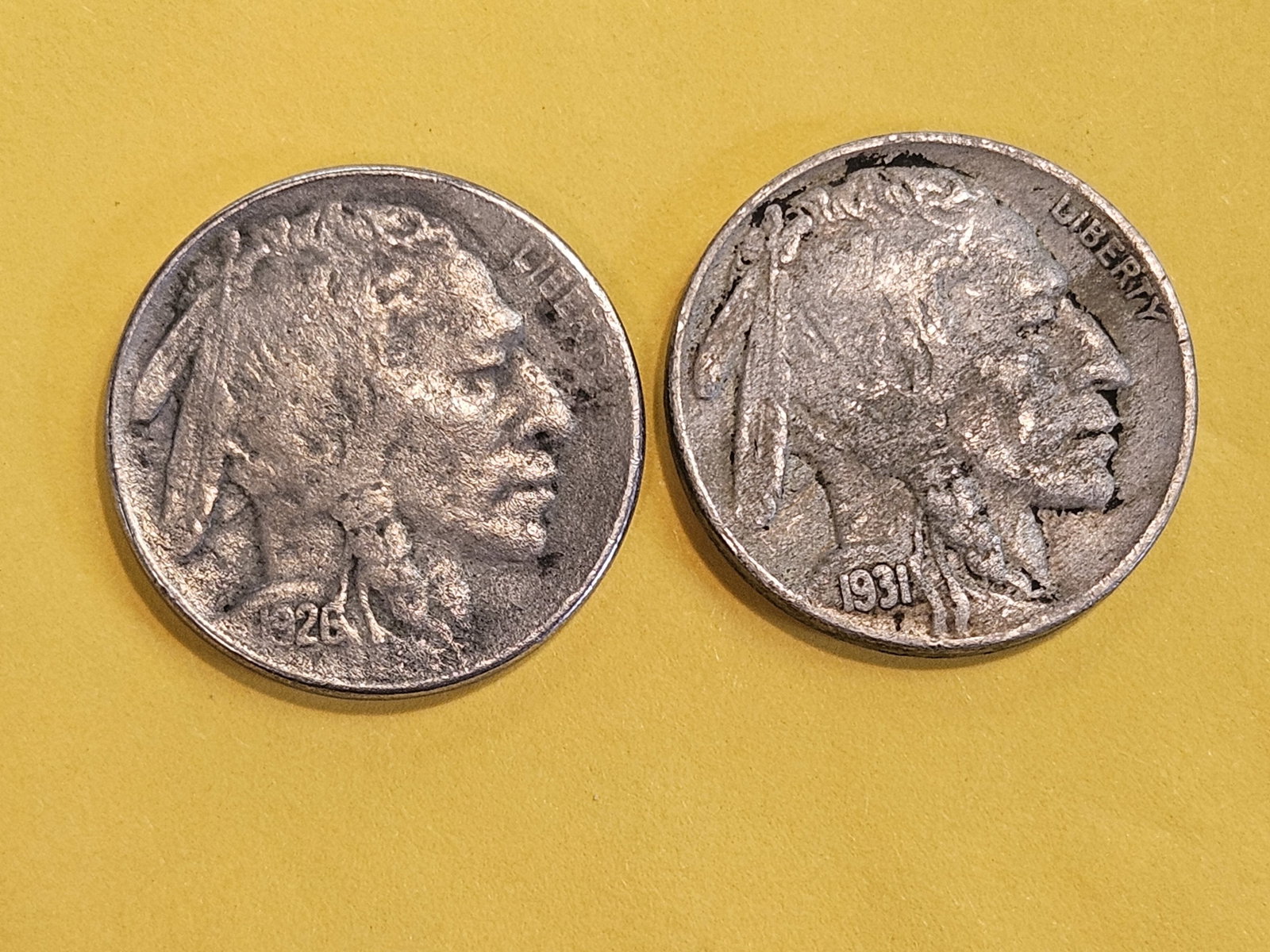 Two Semi-Key Buffalo Nickels with Full Horns: 1926-S and 1931-s. Both with rough surfaces