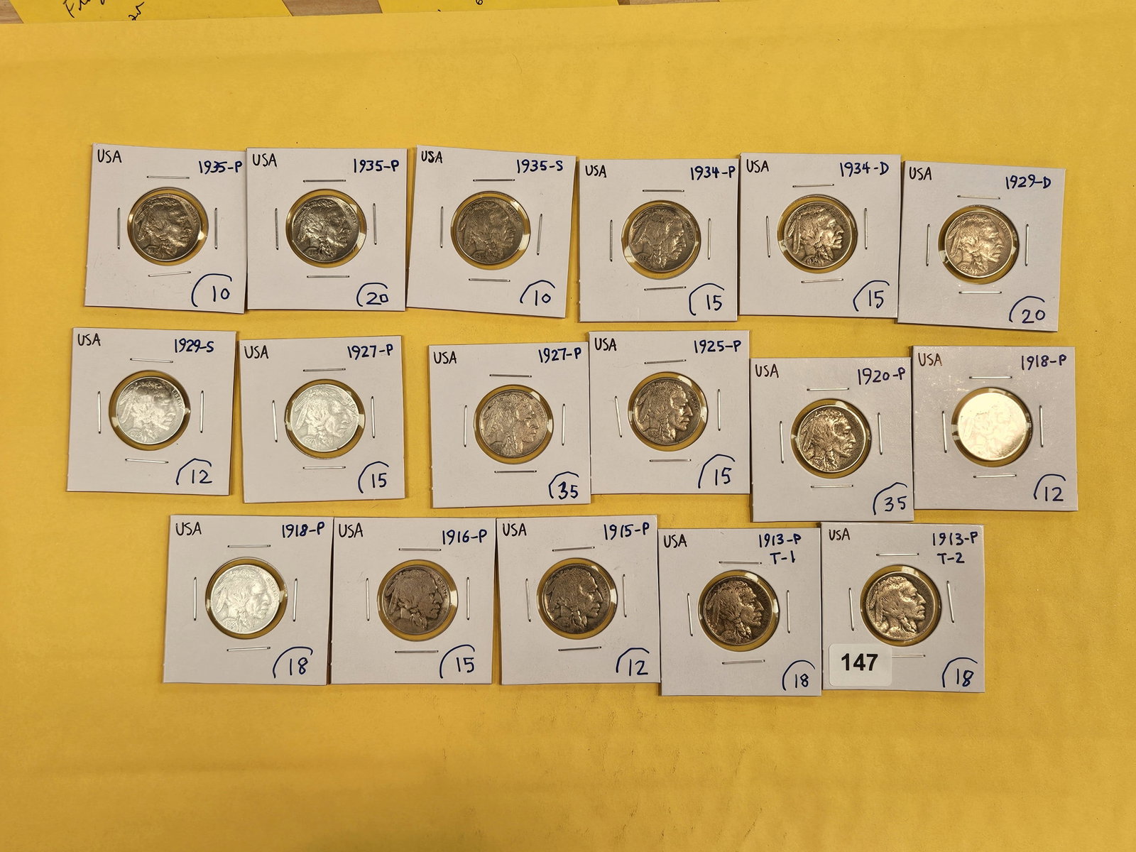 Seventeen, nicer, mixed, Buffalo Nickels: 1913 - 1935. Grades from Good through Uncirculated