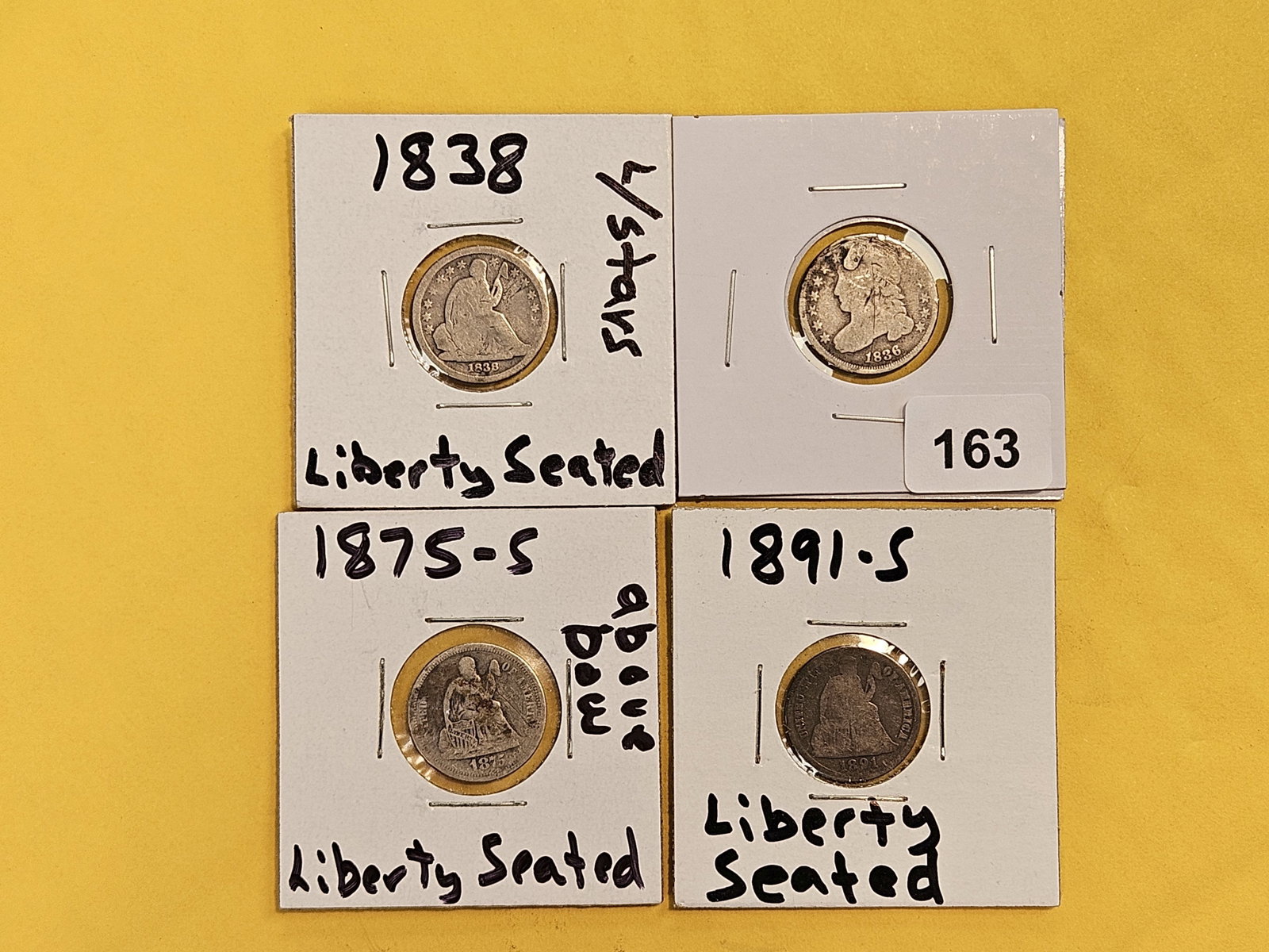 Four mixed silver Dimes: Three Seated and a Bust
