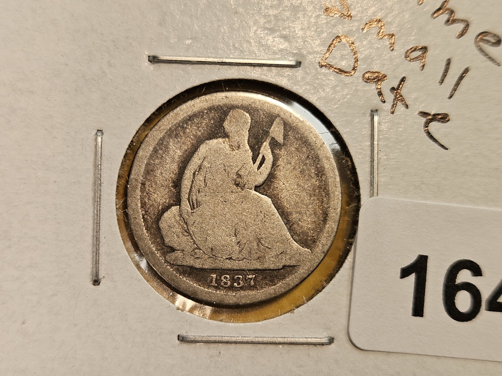 Semi-key 1837 Seated Liberty silver dime: Circulated