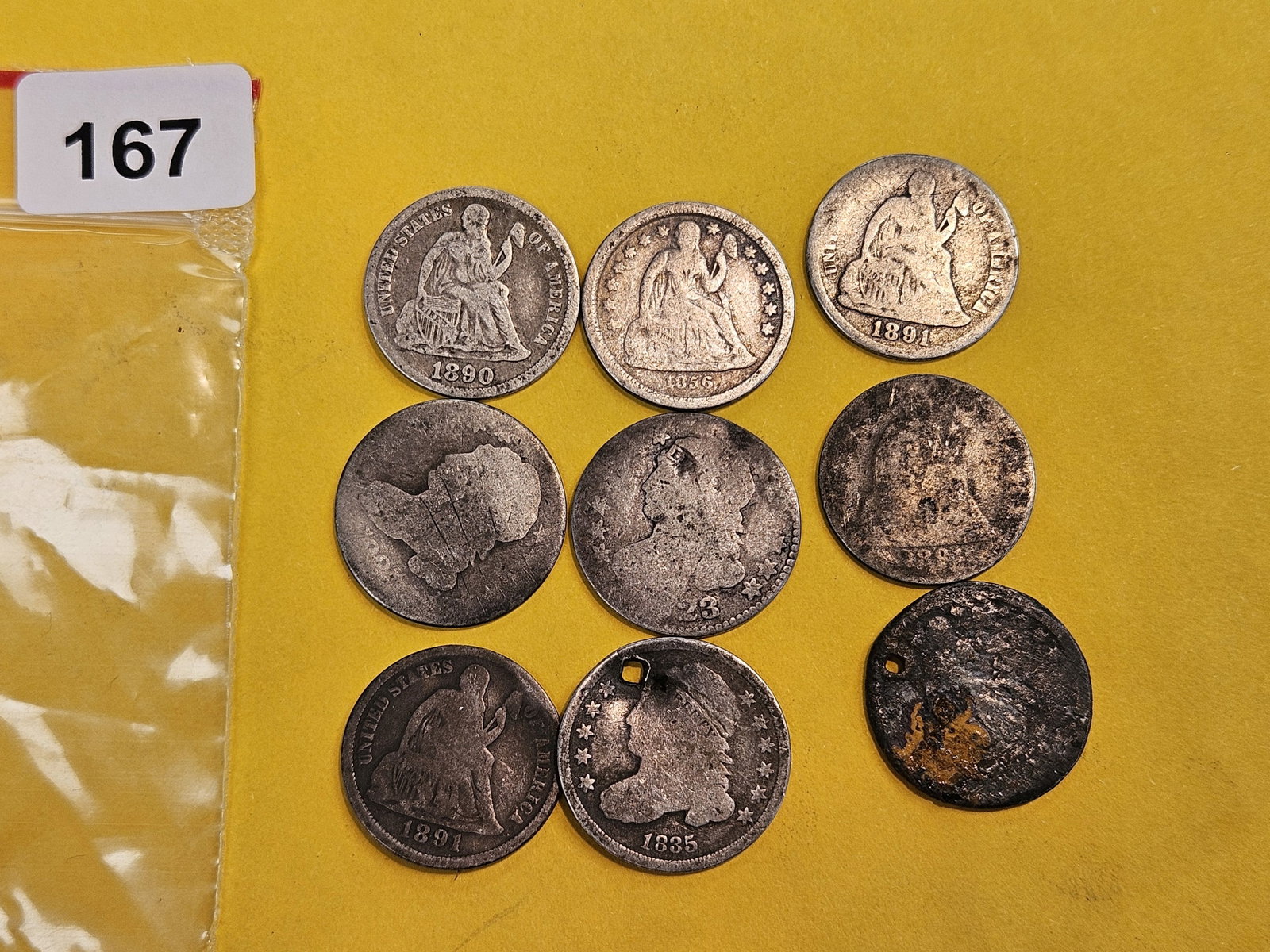 Nine mixed silver Dimes (1 of 2)
